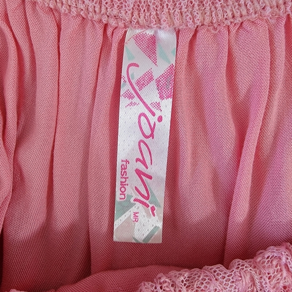 Joanie Fashion Pink Lace Smocked Bodice Blouse Fairy Coquette Girly Size Medium - Picture 7 of 10